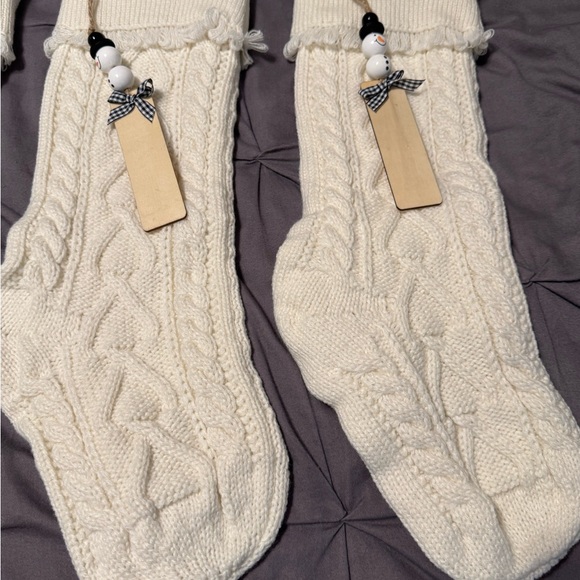 New Christmas 18” Ivory Knit Stockings Set Of 4 Customizable Snowman Tags - Picture 3 of 7
